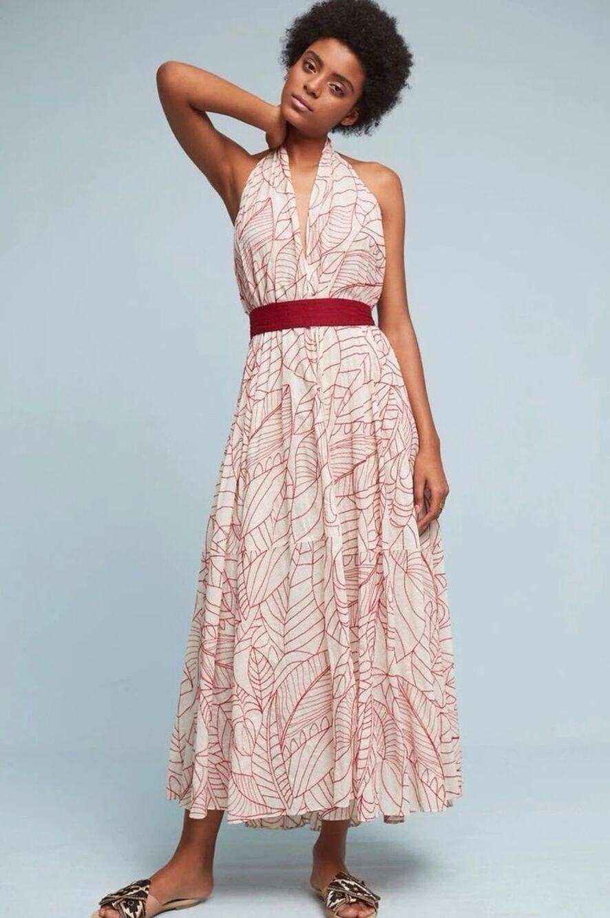 Anthropologie Lilka Samarkand Maxi Wrap Halter Embroidered Dress PXS/PS